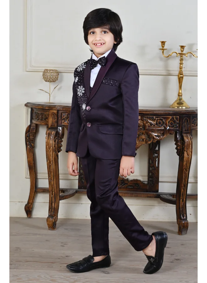 BT DEZINES Purple Satin 5-Piece Suit Set For Boys