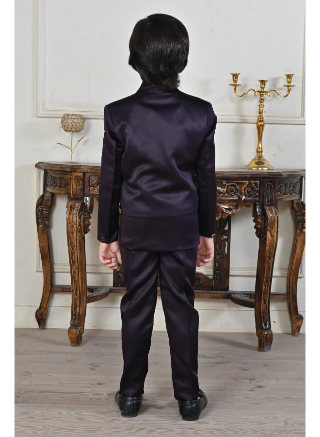 BT DEZINES Purple Satin 5-Piece Suit Set For Boys