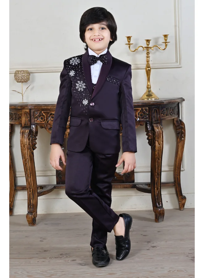 BT DEZINES Purple Satin 5-Piece Suit Set For Boys