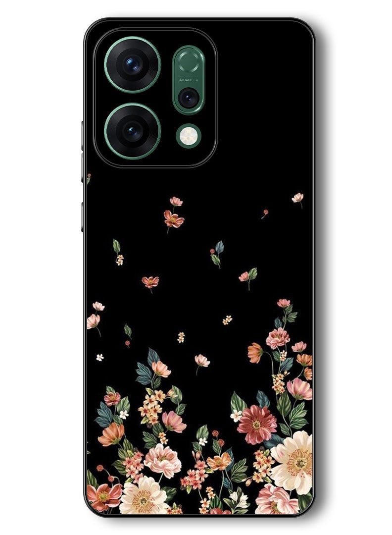 Theodor Case Compatible with Oppo Reno 14 6.59 Inch Protection Shockproof Bumper Cover Flowers in Black Background - Image 1