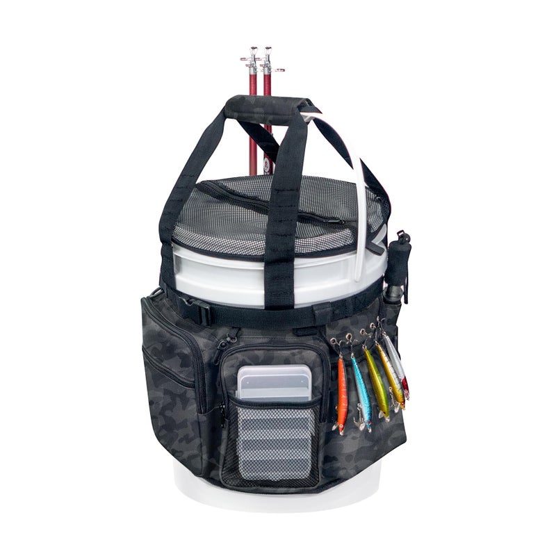 WTVIDAS Fishing Bucket Organizer with Top Cover, Ice Fishing Tackle Bag with Rod & Plier Holder, Multi-Pockets for 5 Gallon Bucket Fish Gear & Accessories - Image 1