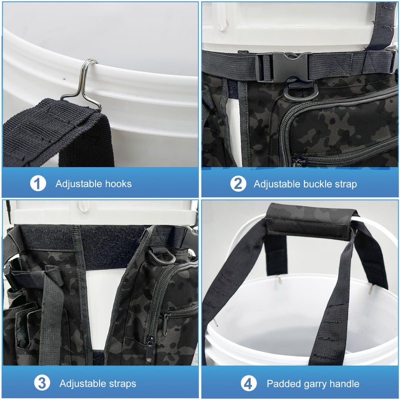 WTVIDAS Fishing Bucket Organizer with Top Cover, Ice Fishing Tackle Bag with Rod & Plier Holder, Multi-Pockets for 5 Gallon Bucket Fish Gear & Accessories - Image 4
