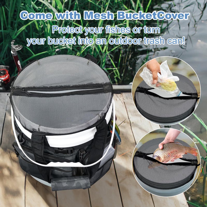 WTVIDAS Fishing Bucket Organizer with Top Cover, Ice Fishing Tackle Bag with Rod & Plier Holder, Multi-Pockets for 5 Gallon Bucket Fish Gear & Accessories - Image 5