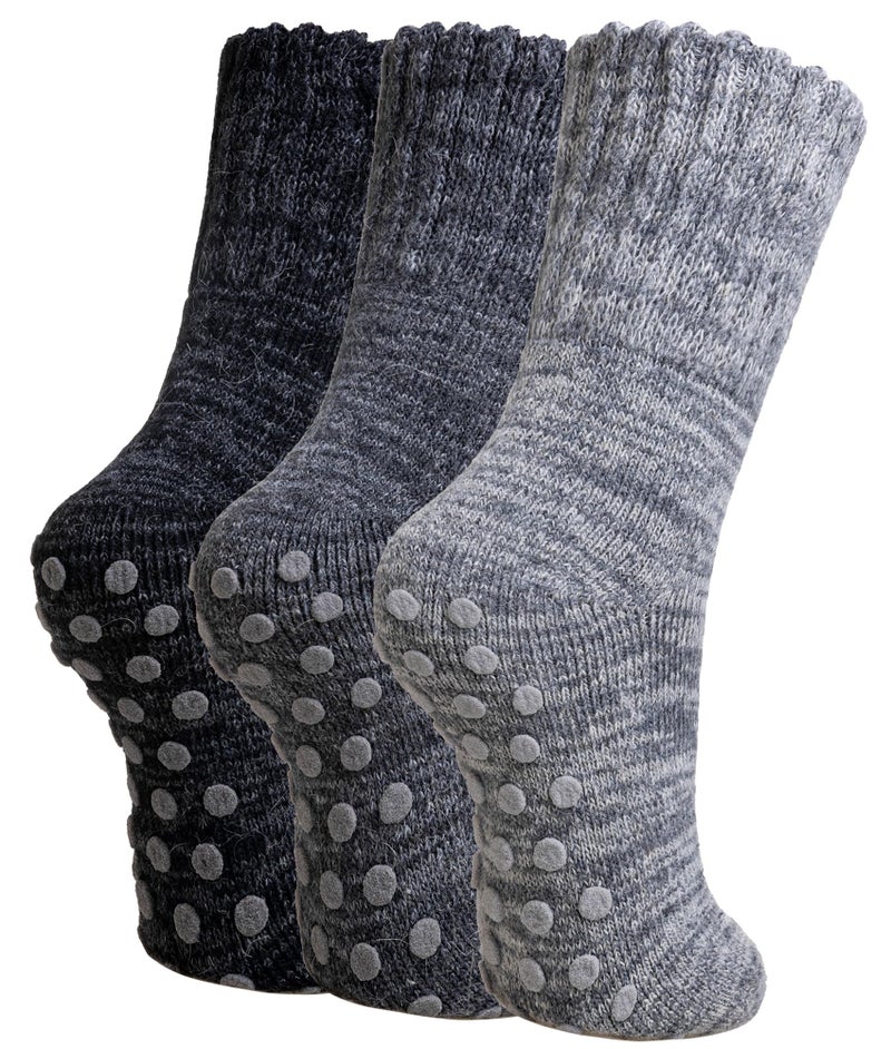 SeeyAN Merino Wool Grip Socks For Womens Non Slip Ski Boot Hiking Thermal Winter Warm Cozy Anti Skid Socks 3 Pairs (3 Pairs Grey)