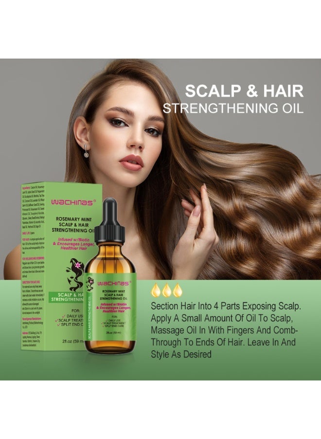 wachinas Rosemary Mint Scalp & Hair Strengthening Oil Infused W/Biotin & Encourages Growth 59ml - Image 2