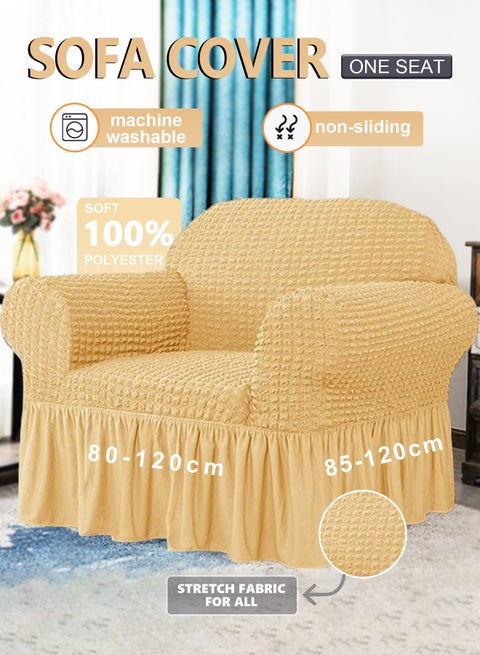 Elastic Sofa Cover with Skirt,Stretch Sofa Slipcover Furniture Protector Washable Soft Couch Cover for Living Room Elastic Fabric Sofa Cover with Skirt, For Living Room Bed Room For one seater sofa(Beige)