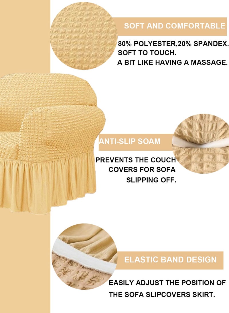Arabest Elastic Sofa Cover with Skirt,Stretch Sofa Slipcover Furniture Protector Washable Soft Couch Cover for Living Room Elastic Fabric Sofa Cover with Skirt, For Living Room Bed Room For one seater sofa(Beige) - Image 2