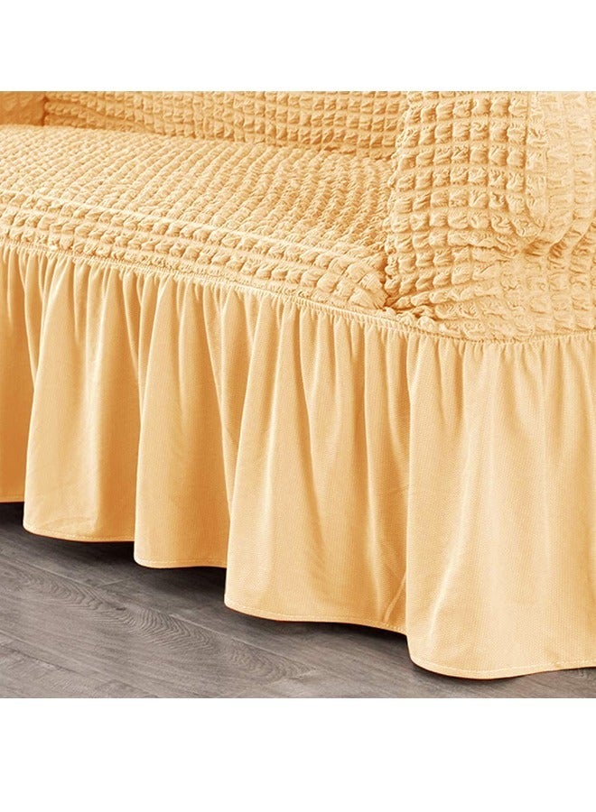 Arabest Elastic Sofa Cover with Skirt,Stretch Sofa Slipcover Furniture Protector Washable Soft Couch Cover for Living Room Elastic Fabric Sofa Cover with Skirt, For Living Room Bed Room For one seater sofa(Beige) - Image 4