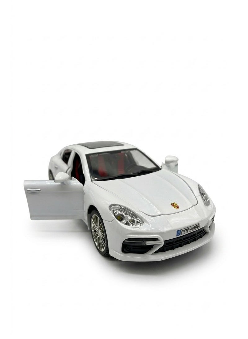 بورشه Panamera Metal Diecast Toy Car 1:24 with Opening Doors, Pull Back, LED Lights & Sound, White - Image 2