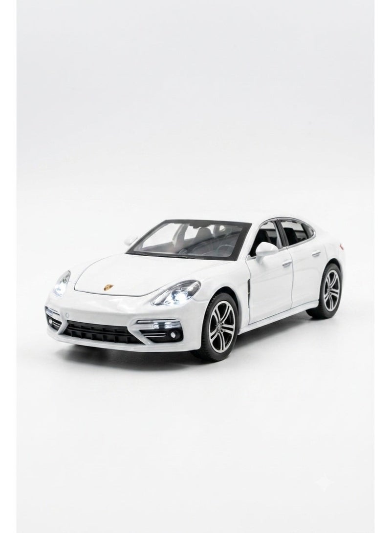 بورشه Panamera Metal Diecast Toy Car 1:24 with Opening Doors, Pull Back, LED Lights & Sound, White - Image 1