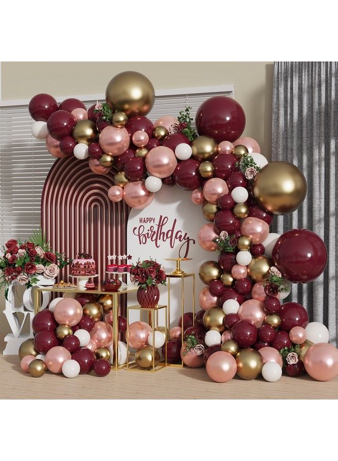 BALONAR 140Pcs Diy Burgundy Garland Balloons Kits With 18/12/10/5Inch Metallic Chrome Balloons For Birthday Party Celebration Graduation Wedding Baby Shower Ceremony Anniversary Balloon Chain. (Burgundy)  - Image 2