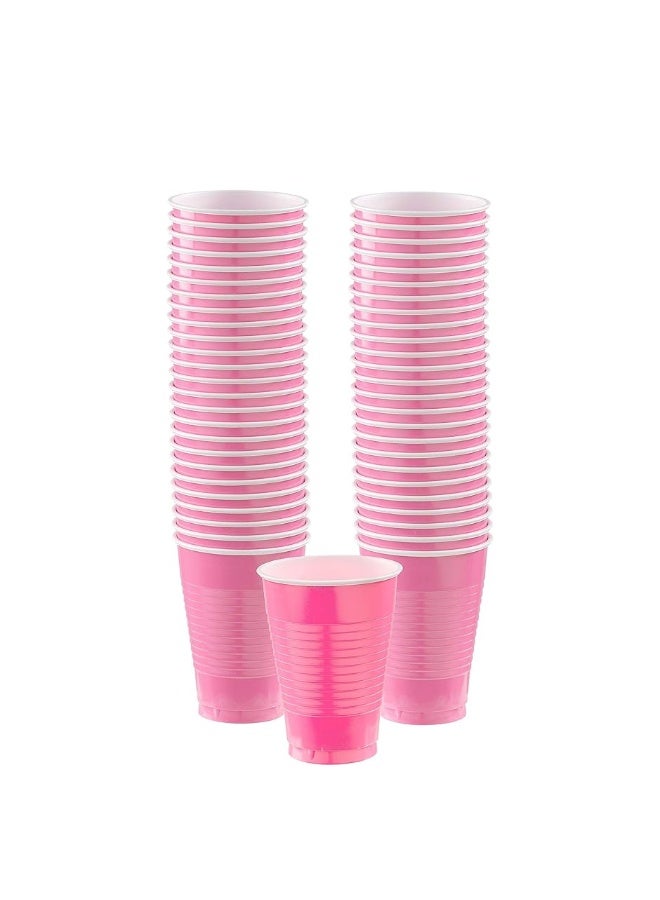Amscan Premium Bright Pink Plastic Cups (12 oz) 50 Count - Stackable, Heavy-Duty & Eco-Friendly Party Drinkware, Vibrant Color & Ultimate Durability