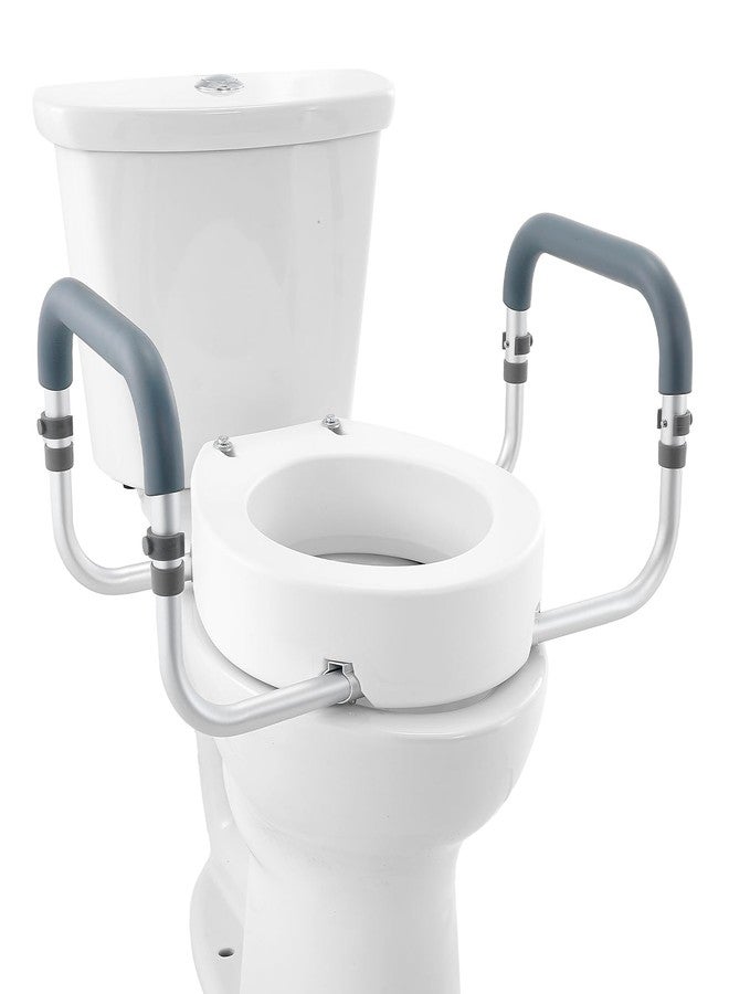 VEVOR Raised Toilet Seat, 3.5" Height Raised, 300 lbs Weight Capacity, for Standard Round Toilet, Aluminum Handrail, with EVA Armrest Padding, for Elderly, Handicap, Patient, Pregnant, Medical - Image 1