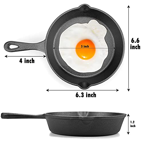 MOZUVE 6 Inch Cast Iron Skillet, Frying Pan with Drip-Spouts, Pre-seasoned Oven Safe Cookware, Camping Indoor and Outdoor Cooking, Grill Safe, Restaurant Chef Quality - Image 3