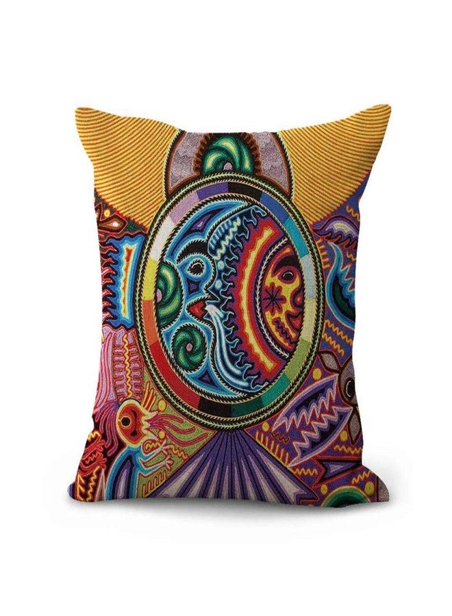 ArtSocket Set of 4 Linen Throw Pillow Covers Mexican Huichol Decorative Pillow Cases Home Decor Square 18x18 inches Pillowcases - Image 2