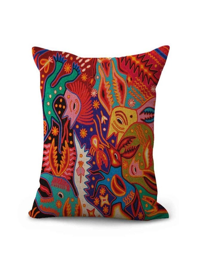 ArtSocket Set of 4 Linen Throw Pillow Covers Mexican Huichol Decorative Pillow Cases Home Decor Square 18x18 inches Pillowcases - Image 3