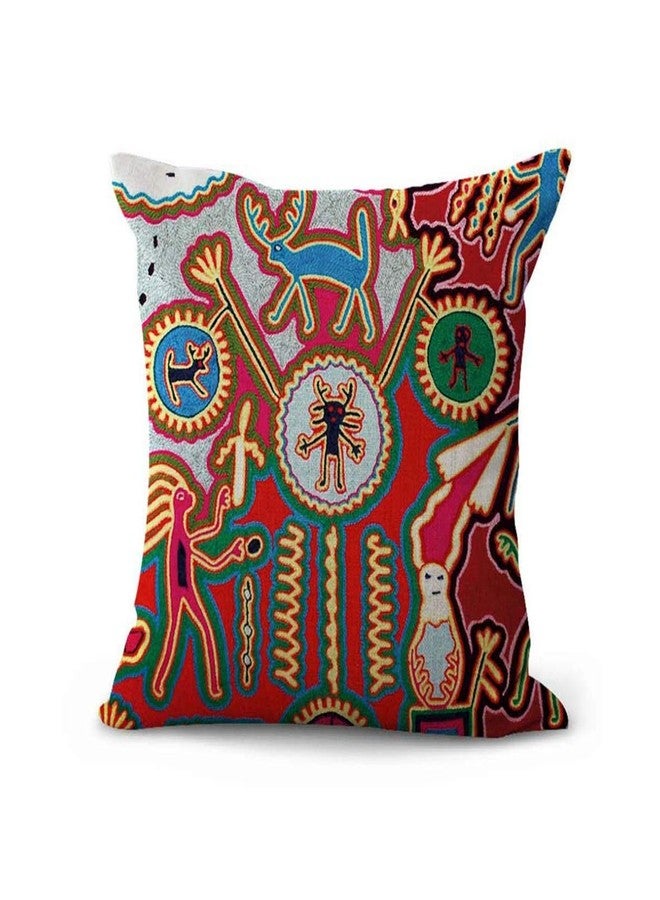 ArtSocket Set of 4 Linen Throw Pillow Covers Mexican Huichol Decorative Pillow Cases Home Decor Square 18x18 inches Pillowcases - Image 4