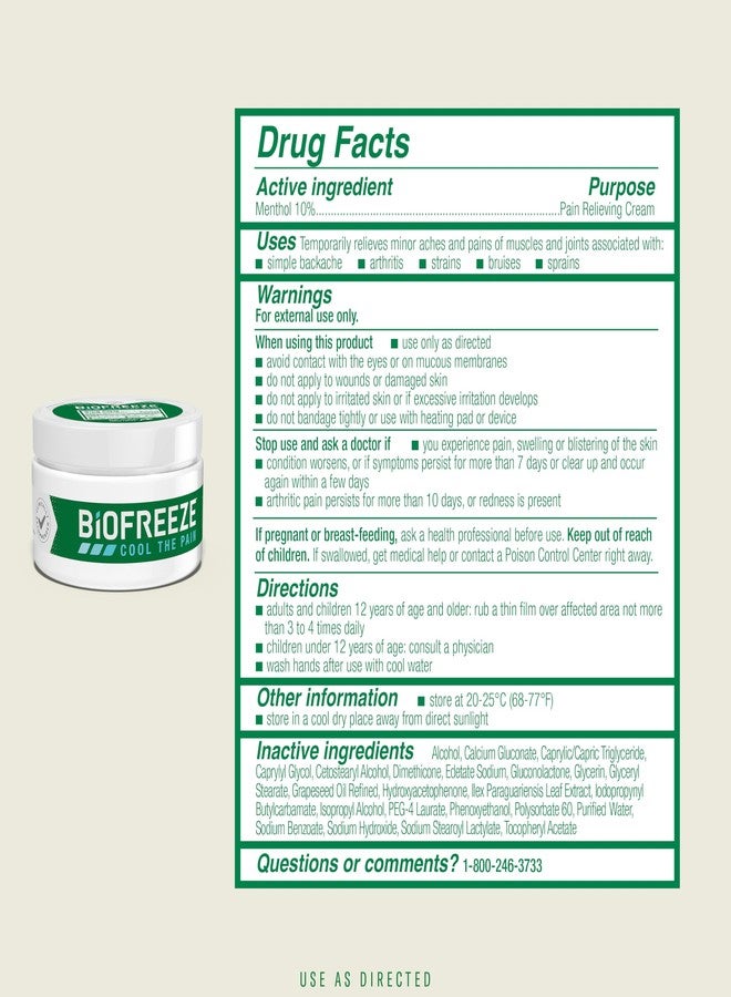 Biofreeze Menthol Pain Relieving Cream 3 OZ Jar (Pack Of 2) For Pain Relief Associated With Sore Muscles, Arthritis, Simple Backaches, And Joint Pain (Packaging May Vary) - Image 4
