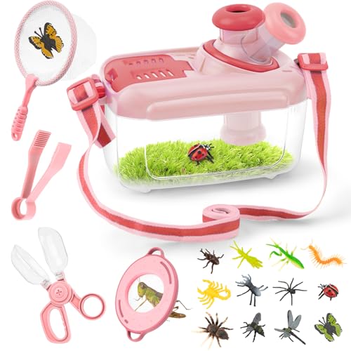 Funsland Bug Catcher Kit for Kids 17 PCS Outdoor Explorer Kit Insect Catching Toys Nature Adventure Set for Boys 3 4 5 6 7 8 Year Old Pink - Image 1