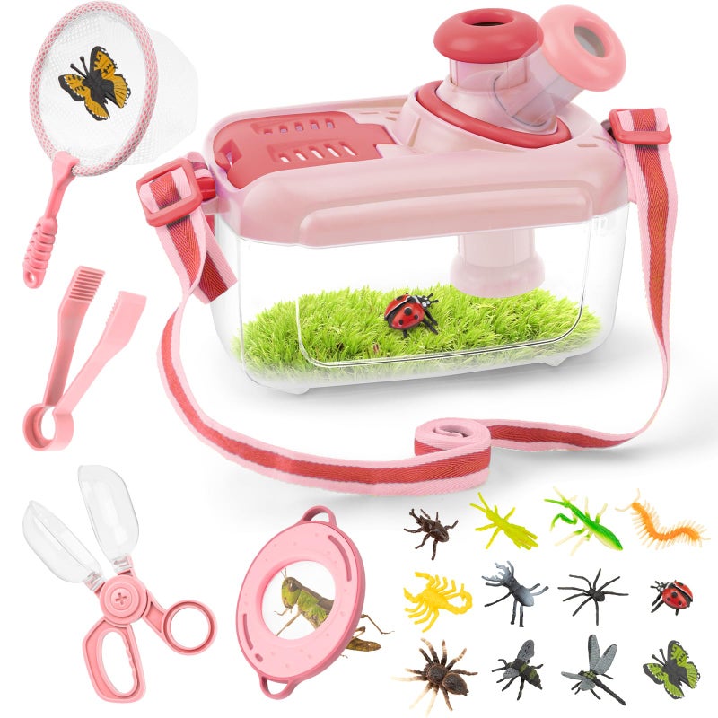 Funsland Bug Catcher Kit for Kids 17 PCS Outdoor Explorer Kit Insect Catching Toys Nature Adventure Set for Boys 3 4 5 6 7 8 Year Old Pink - Image 3