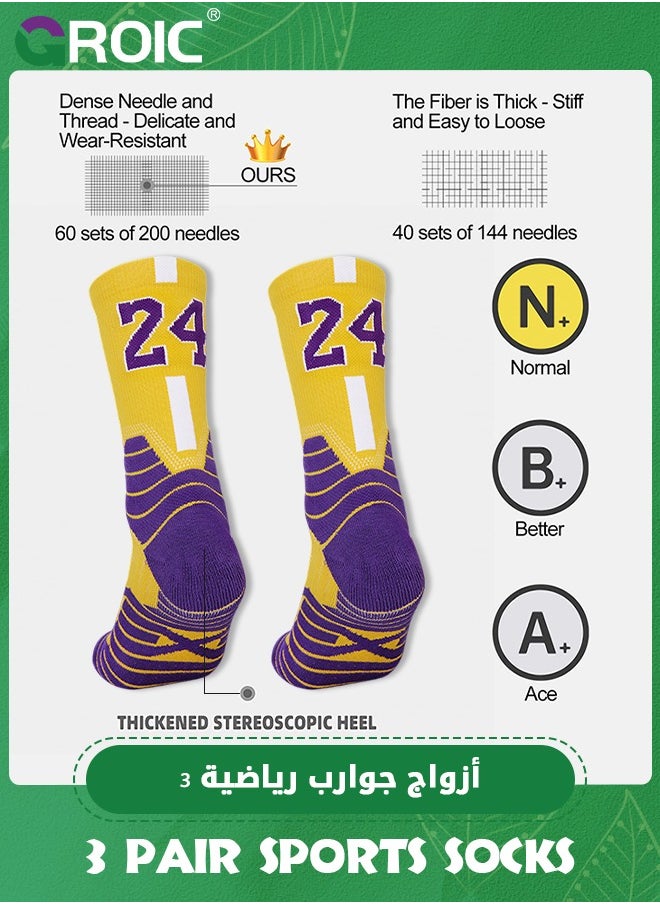 GROIC 3 Pair Elite Basketball Socks, Athletic Socks with 3D Ankle Protection, Football Socks & Running Socks, Compression Cushion Sport Socks Unisex  - Image 4