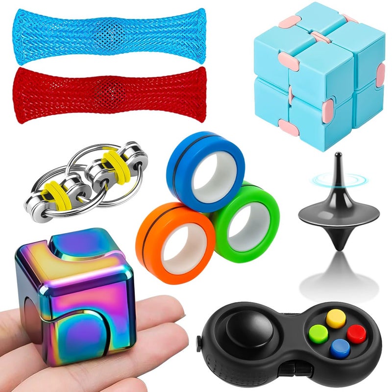 QINGLER Fidget Sensory Toys Set for Adults 8 Pack with Fidget Spinner Infinity Cube 3 Rings Fidget Pad Flippy Chain Spinning Top and More Quiet AntiAnxiety Desk Toys for Kids Teens - Image 3