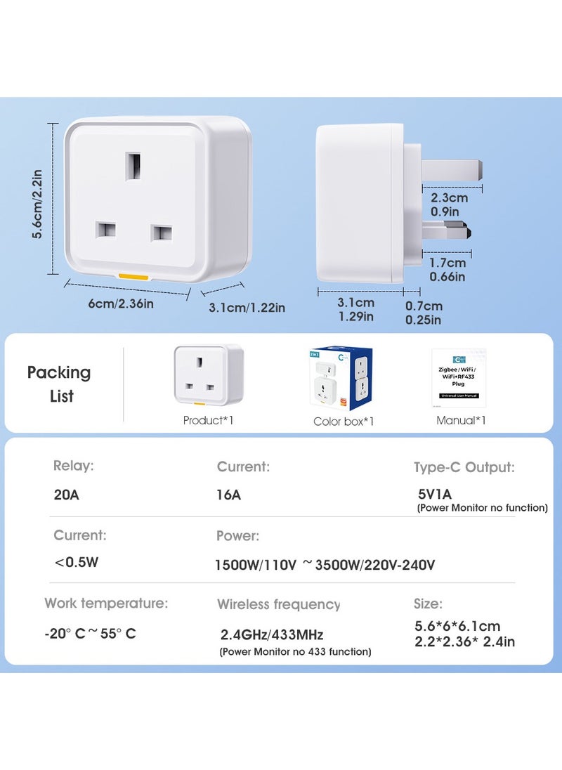 Healife - Universal Smart Plug, Wireless Remote Control with Alexa, Google Home, 2.4GHz WiFi, 16A, 1-Pack - Image 1