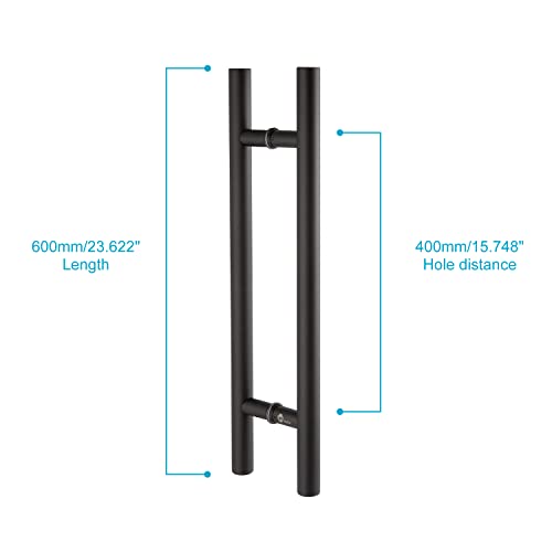 TOGU TG-6012 24 inches Solid Standoffs Heavy-Duty Commercial Grade-304 Stainless Steel Push Pull Door Handle/Barn Door Pull Handle/Glass Pulls, Matte Black Finish - Image 2