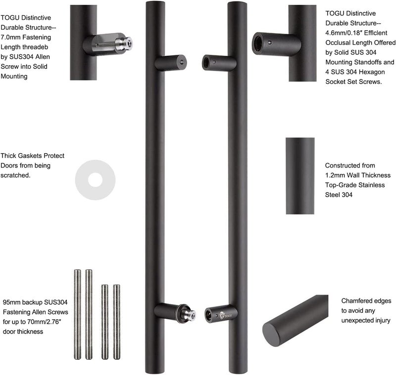 TOGU TG-6012 24 inches Solid Standoffs Heavy-Duty Commercial Grade-304 Stainless Steel Push Pull Door Handle/Barn Door Pull Handle/Glass Pulls, Matte Black Finish - Image 3