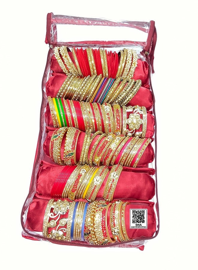 SNA 6 Rods Satin Bangle bag Bracelet Bag Jewelry Storage Organizer jewelry kit Vanity Jewellery Vanity Box (Golden, Beige) - Image 2