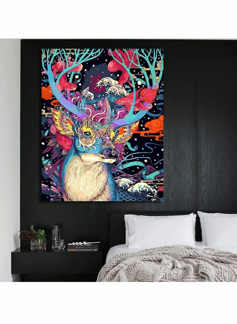 KASTWAVE DIY Oil Painting Paint by Numbers Colourful Floral Deer Canvas Print Wall Art Home Decoration Frameless No Frame for Kids Students Adults Beginner with Brushes Pigment - Image 3