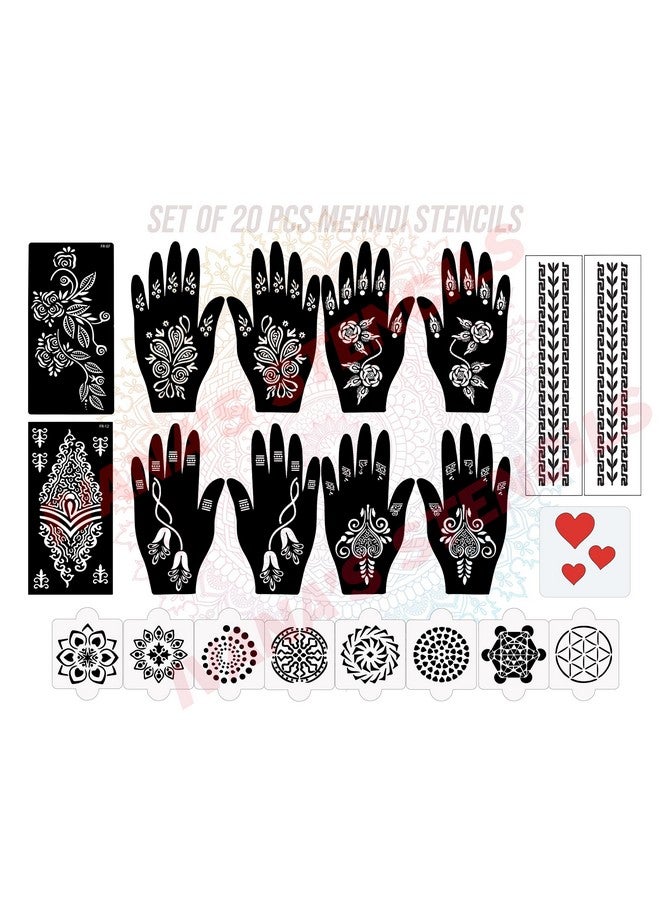 ivana's Set Of 20 Pcs Combo Pack, Reusable Mehandi Design Sticker Stencils For Both Hand | Mendhi Stencil Bridal | Quick And Easy To Use, For Girls, Women, Kids & Teen, D-2147 - Image 1