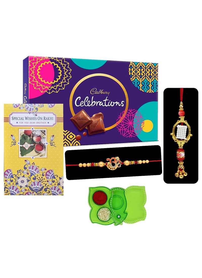 Saugat Traders Saugat Traders Designer Rakhi for Bhaiya Bhabhi with Gift and Greeting Card - Lumba Rakhi for Bhabhi - OM Rakhi for Brother With Roli Chawal Chopra Set  - Image 1