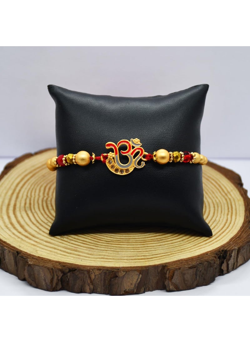 Saugat Traders Saugat Traders Designer Rakhi for Bhaiya Bhabhi with Gift and Greeting Card - Lumba Rakhi for Bhabhi - OM Rakhi for Brother With Roli Chawal Chopra Set  - Image 3