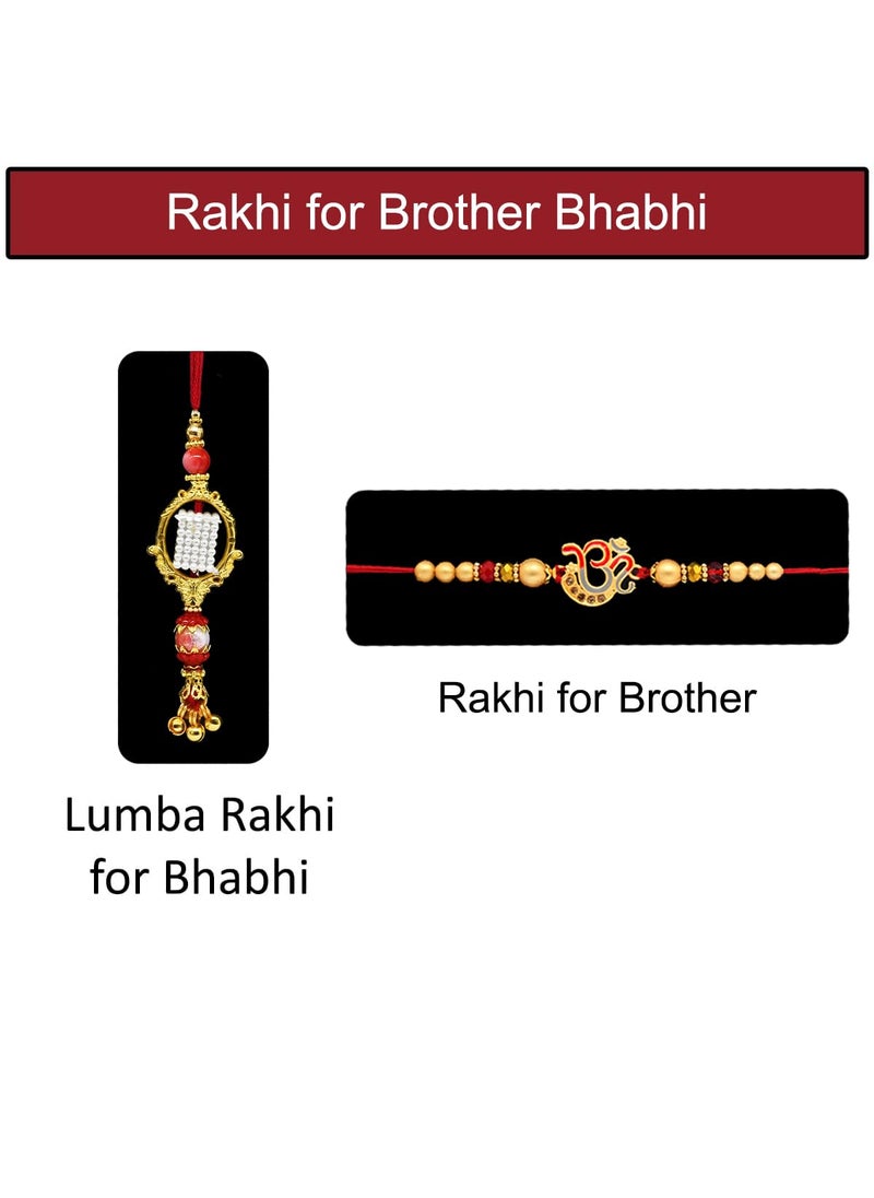 Saugat Traders Saugat Traders Designer Rakhi for Bhaiya Bhabhi with Gift and Greeting Card - Lumba Rakhi for Bhabhi - OM Rakhi for Brother With Roli Chawal Chopra Set  - Image 2
