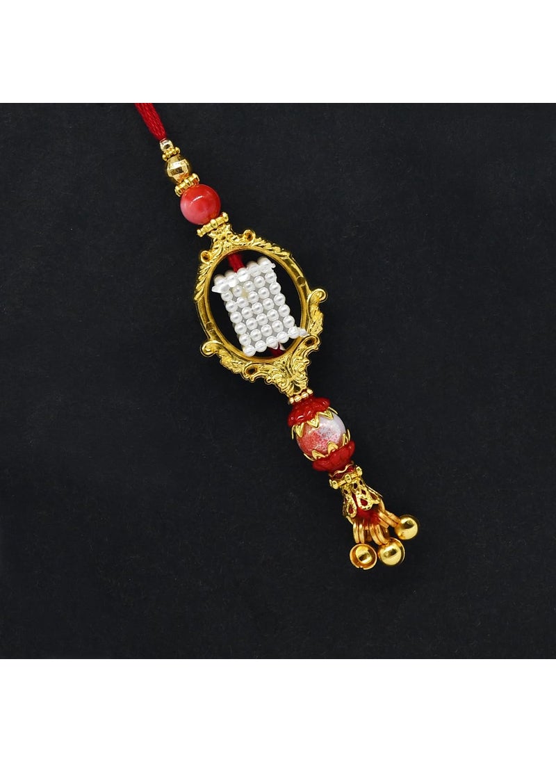 Saugat Traders Saugat Traders Designer Rakhi for Bhaiya Bhabhi with Gift and Greeting Card - Lumba Rakhi for Bhabhi - OM Rakhi for Brother With Roli Chawal Chopra Set  - Image 4