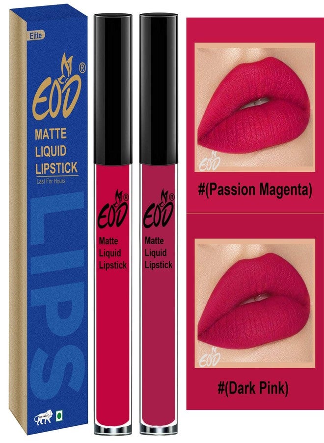EOD® Soft Matte Kiss Proof Vegan Made in India Liquid Lipstick Long Wearing Set of 2 Lip Gloss(Passion Magenta, Dark Pink) - Image 1