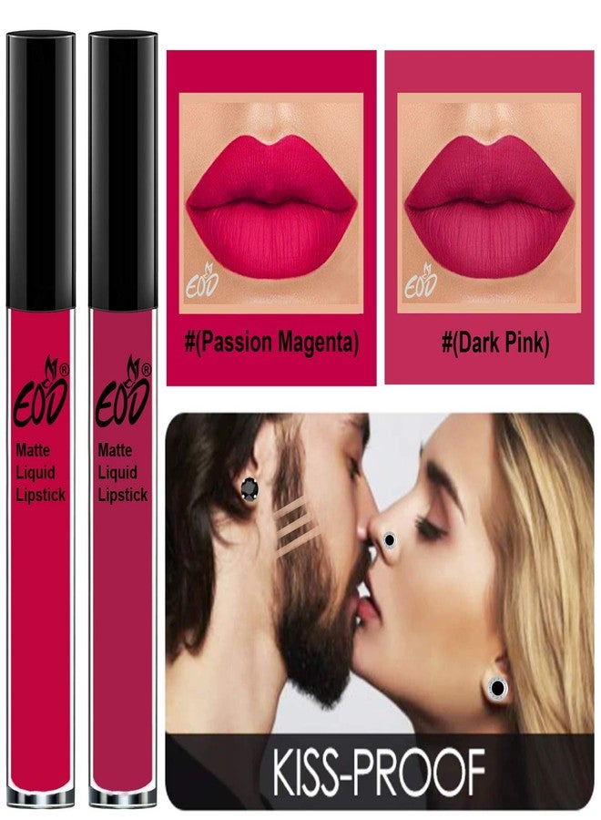 EOD® Soft Matte Kiss Proof Vegan Made in India Liquid Lipstick Long Wearing Set of 2 Lip Gloss(Passion Magenta, Dark Pink) - Image 3
