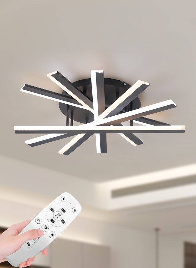 YATAI LIGHTING YATAI 60cm LED Flush Mount Ceiling Light, 60–80W Dimmable Modern Fixture with Remote, Adjustable 3000K–6000K Color, Black Round Ceiling Lamp for Bedroom, Study, Living Room - Image 1