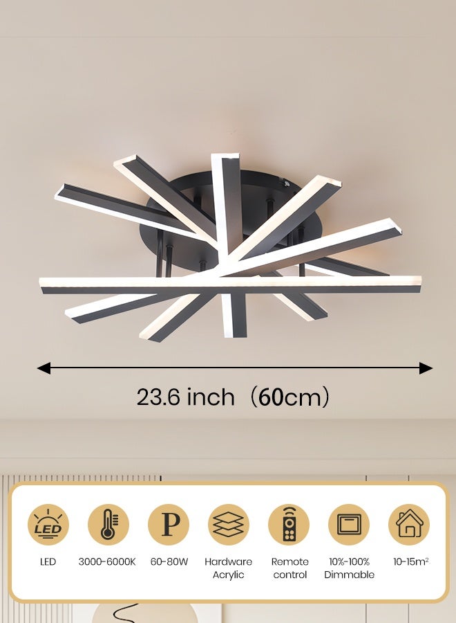 YATAI LIGHTING YATAI 60cm LED Flush Mount Ceiling Light, 60–80W Dimmable Modern Fixture with Remote, Adjustable 3000K–6000K Color, Black Round Ceiling Lamp for Bedroom, Study, Living Room - Image 3