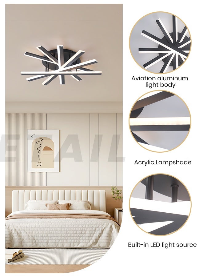 YATAI LIGHTING YATAI 60cm LED Flush Mount Ceiling Light, 60–80W Dimmable Modern Fixture with Remote, Adjustable 3000K–6000K Color, Black Round Ceiling Lamp for Bedroom, Study, Living Room - Image 4