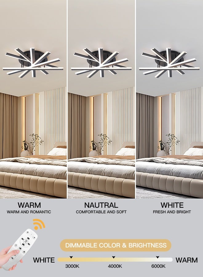 YATAI LIGHTING YATAI 60cm LED Flush Mount Ceiling Light, 60–80W Dimmable Modern Fixture with Remote, Adjustable 3000K–6000K Color, Black Round Ceiling Lamp for Bedroom, Study, Living Room - Image 2