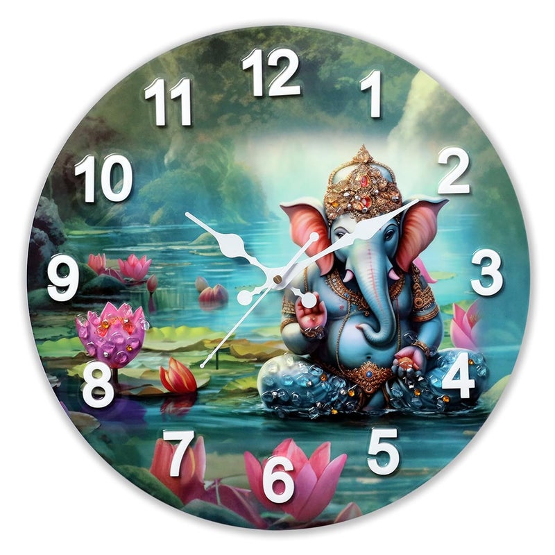 Masstone Analog Wall Clock for Home Crystal Embeded Without Glass Wooden Clock for Home Home Stylish Clock for Living Room Bedroom Decorative Clock 12 inch Dark Green 30x30 CM - Image 1