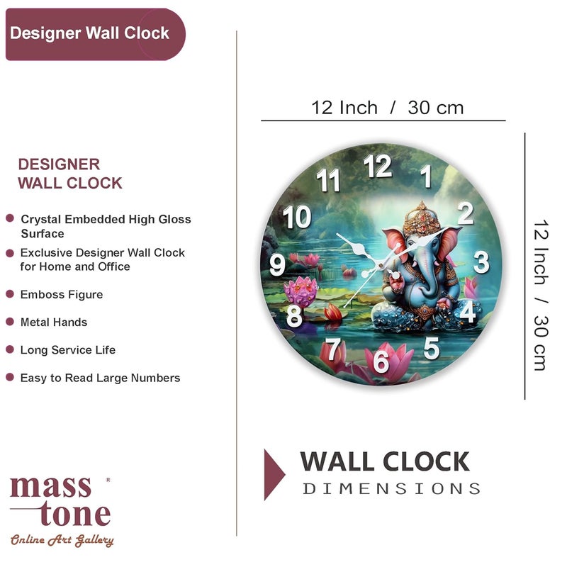 Masstone Analog Wall Clock for Home Crystal Embeded Without Glass Wooden Clock for Home Home Stylish Clock for Living Room Bedroom Decorative Clock 12 inch Dark Green 30x30 CM - Image 2