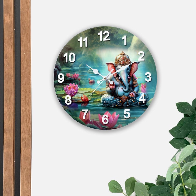 Masstone Analog Wall Clock for Home Crystal Embeded Without Glass Wooden Clock for Home Home Stylish Clock for Living Room Bedroom Decorative Clock 12 inch Dark Green 30x30 CM - Image 3
