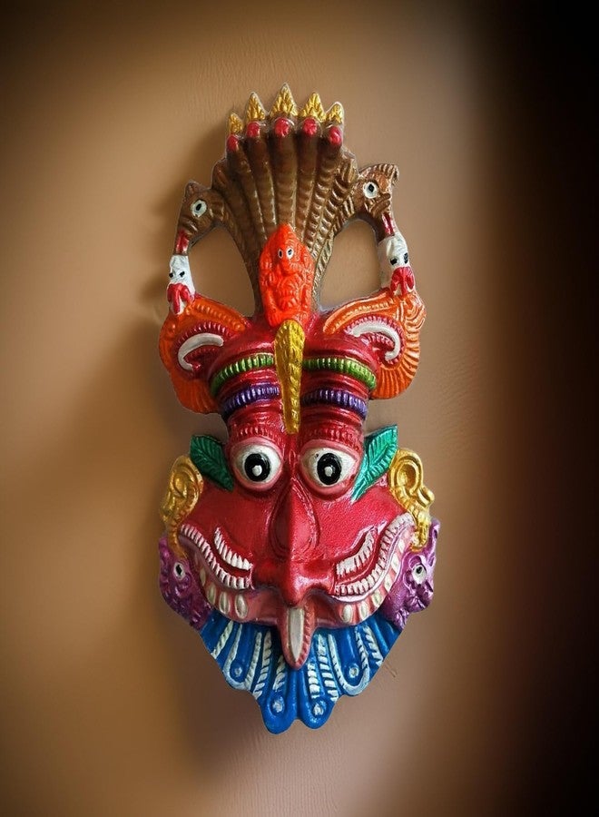 Salvus APP SOLUTIONS Narsingh Kirtimukha Metal Wall Hanging Face Mask for Home Entrance & Pooja Room Décor, Traditional Hindu Decorative Wall Art, Red, 3.5 x 6 Inch - Image 4