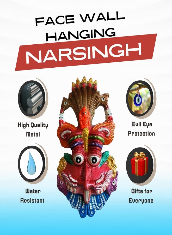 Salvus APP SOLUTIONS Narsingh Kirtimukha Metal Wall Hanging Face Mask for Home Entrance & Pooja Room Décor, Traditional Hindu Decorative Wall Art, Red, 3.5 x 6 Inch - Image 3