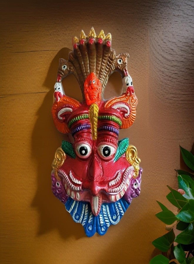 Salvus APP SOLUTIONS Narsingh Kirtimukha Metal Wall Hanging Face Mask for Home Entrance & Pooja Room Décor, Traditional Hindu Decorative Wall Art, Red, 3.5 x 6 Inch - Image 1