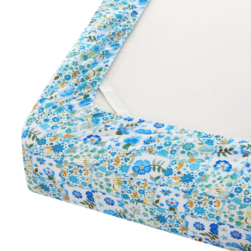 Mooreeke Queen Size Sheets Set - 4 Piece Soft Breathable Microfiber Bed Sheet Set - Blue & White Flower Pattern Sheet Set Queen - Deep Pocket Non-Slip Floral Fitted Sheet Included for All Season - Image 5