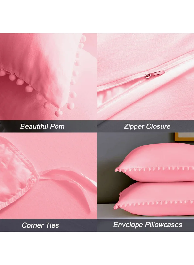 Donetella Duvet Set 3-Pcs King Size All Season Duvet With Applique Pompom Design(Without Filler/Insert),Pink
